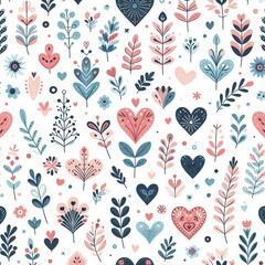 Whimsical Botanical Hearts Seamless Pattern