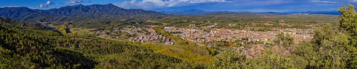 Fototapeta na wymiar Panoramic picture small town Santa Coloma de Farners in Catalonia of Spain