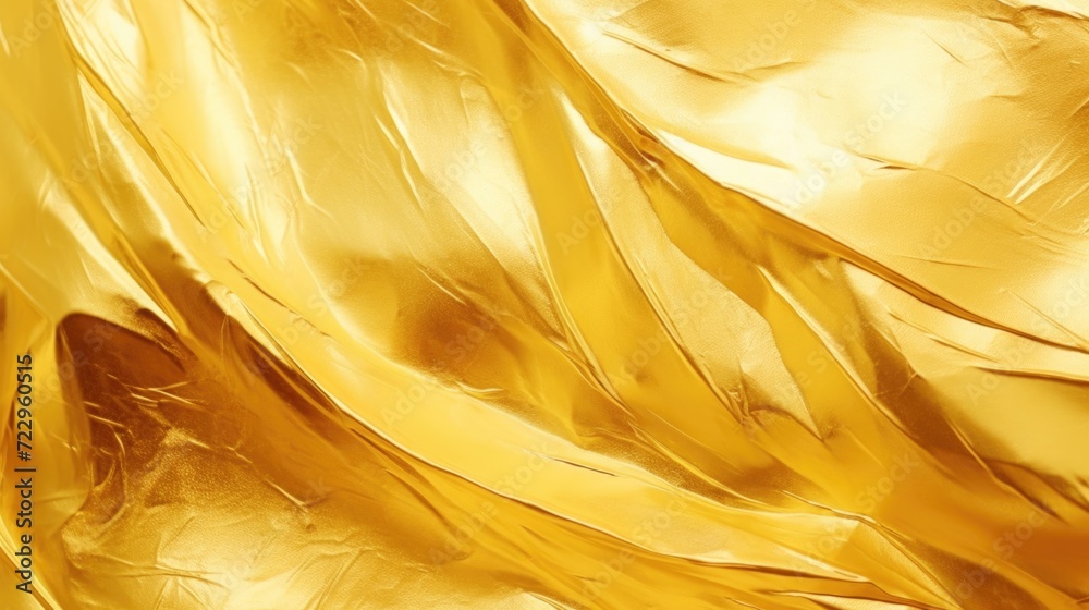 Poster A close up view of a shiny gold cloth. Perfect for adding a touch of elegance and luxury to any design