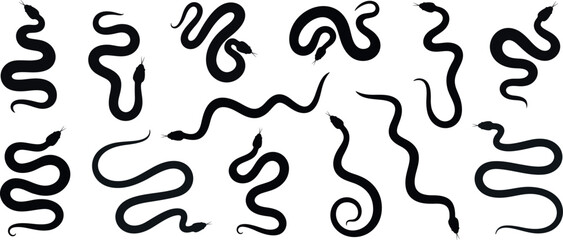Snake silhouette set. Isolated snake silhouette on white background