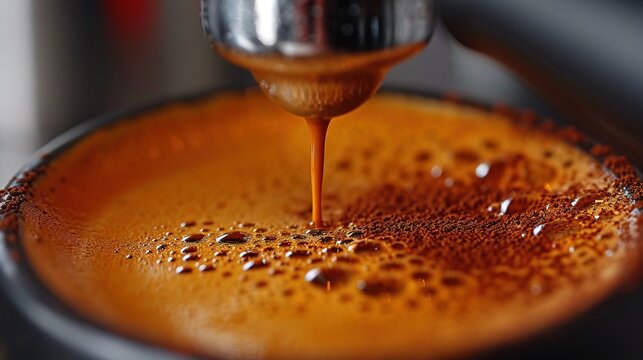 Close-up of a perfectly brewed espresso, showcasing the crema and the richness of the coffee. Perfectly brewed espresso, crema, richness. AI generated image