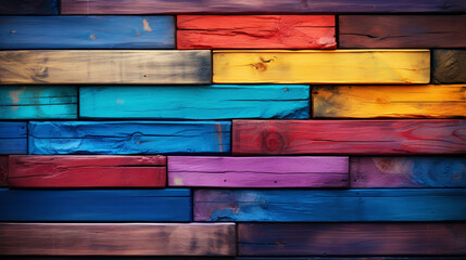 Bright colourful painted wooden texture background. Dark colour palette. Generative AI