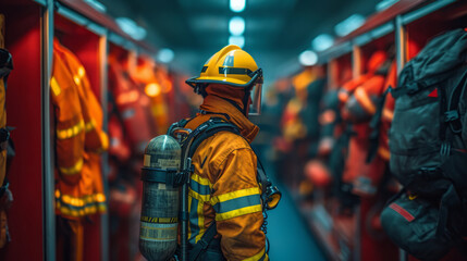 Naklejka premium Bravery in Service: A Firefighter's Portrait