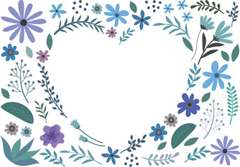 花と植物のハートのフレーム