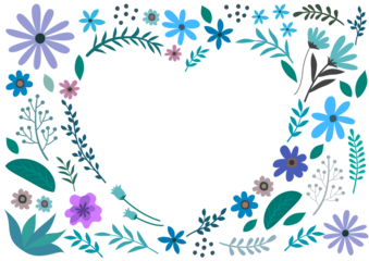 花と植物のハートのフレーム