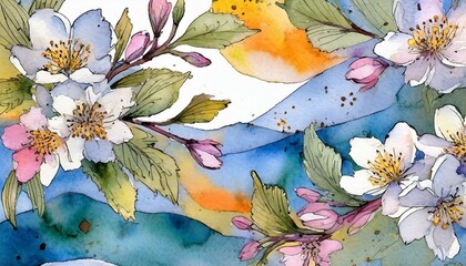 watercolor floral background with flowers