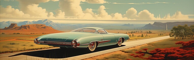 Obraz premium Vintage Roadtrip: Classic Car on the Open Highway