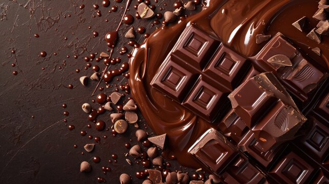Closeup Melting and delicious brown chocolate background. AI generated image