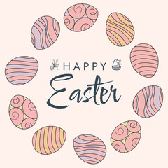 Happy Easter poster. Cute card for Easter. Vector illustration. Candy colors.