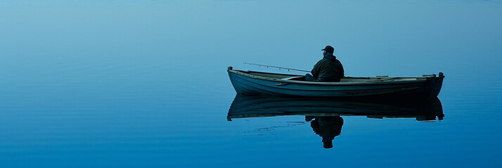 silhouette of a man and boat floating in the water