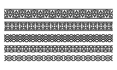 Celtic vector semaless border pattern collection, Irish braided frame designs for greeting cards, St Patrick's Day celebration. Retro Celtic collection of braided ornaments in black and white