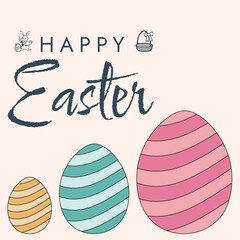 Happy Easter poster. Cute card for Easter. Vector illustration. Candy colors.