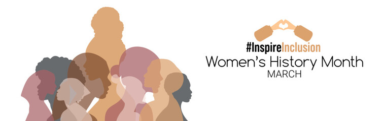 Women's History Month banner. Flat vector illustration. #InspireInclusion