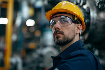 Experienced Engineer Contemplating in Front of Industrial Machinery