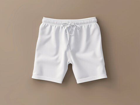 Blank white swimming trunks shorts mockup isolating on brown background, for summer sport vacation