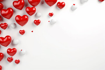 Valentine's Day banner with blank space for text top view white background, small hearts, hearts balloons, and love background concept
