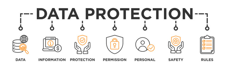 Data protection banner web icon vector illustration concept with icon of data, information, protection, permission, personal, safety and rules