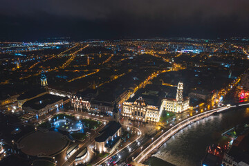 Luminescent Tapestry: Discover the Mesmerizing Night Skyscape of Oradea, Romania From an Aerial Perspective