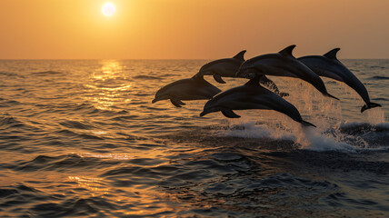 dolphin jumping on sunset
