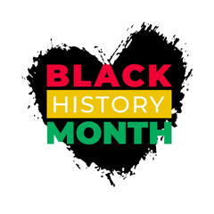 Black History Month. Vector African American History Design Element with black grunge heart shape for poster, print, card, banner, background.
