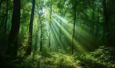 Foto op Plexiglas anenchanting forest dense with lush green trees  © Pekr