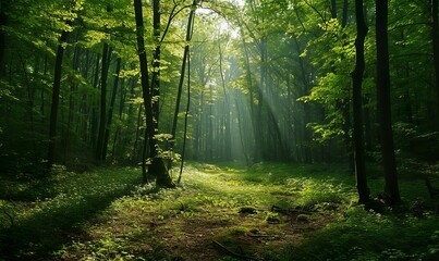 anenchanting forest dense with lush green trees 