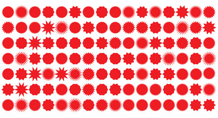 Set of vector starburst, sunburst badges. Nine different color. Simple flat style Vintage labels. Design elements. Colored stickers. A collection of different types and colors icon. eps 10