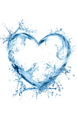 heart in water,Water splashes and drops isolated on transparent background. Abstract background with blue water wave,png