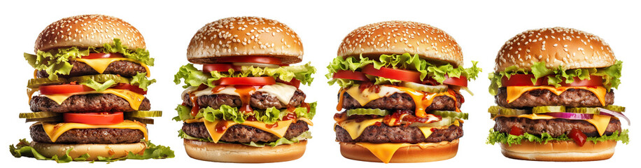 Set of delicious burgers cut out