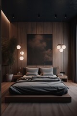Minimalist style bedroom interior in modern house.