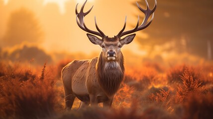 Deer in nature, Morning Sun background.