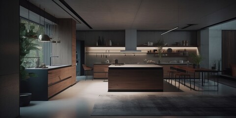 Minimalist style interior of kitchen in modern house.