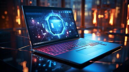 A laptop screen lighting up with a text message (SMS) authentication notification, illustrating the moment a virtual key arrives, ensuring secure access to the vast digital landscape. - obrazy, fototapety, plakaty