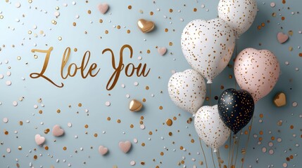 Expressive love: a charming greeting card adorned with heart-shaped balloons and the heartfelt text 'I love you,' a perfect token for a loved one, celebrating affection and romance on Valentine's Day.