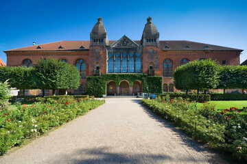 Fototapeta na wymiar The Library Garden with the Royal Library building as the backdrop in Copenhagen, Denmark