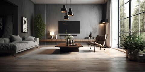 Minimalist style living room interior in modern house.