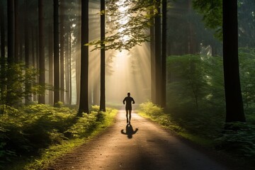 Morning Runner in the forest early in the morning, wallpaper background