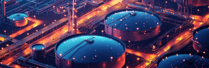 Aerial view Oil and gas power factory with storage tanks for petrochemical production. AI generated