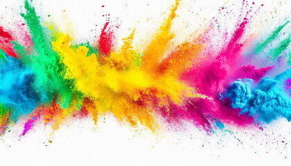 colorful rainbow holi paint color powder explosion isolated white wide panorama on white background