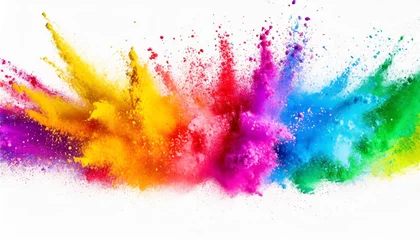 Foto op Canvas Colorful rainbow holi paint color powder explosion isolated on white wide panorama background © netsay