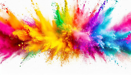 colorful rainbow holi paint color powder explosion isolated white wide panorama on white background - obrazy, fototapety, plakaty