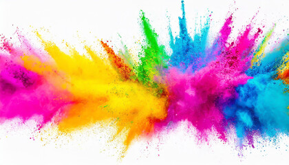 Multicolor powder explosion on White background. Colored cloud. Colorful dust explode. Paint Holi, colorful rainbow holi paint color powder explosion isolated white background