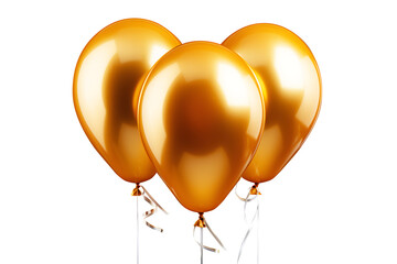 Gold colored balloons Isolated on cut out PNG or transparent background. Party celebration New Year birthday, holiday, wedding ,concept Realistic clipart template pattern.