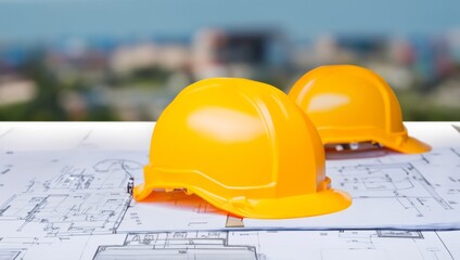 construction helmet and blueprint