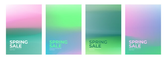 Spring Sale Set. Springtime season commercial backgrounds. Blurred color gradients for business, seasonal shopping promotion and sale advertising. Vector illustration. - obrazy, fototapety, plakaty