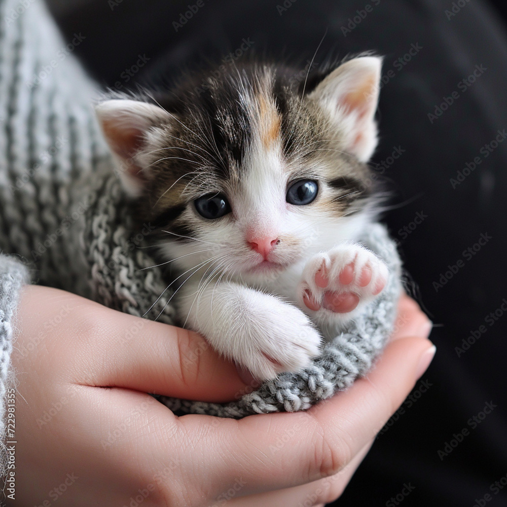 Wall mural little kitten in hands