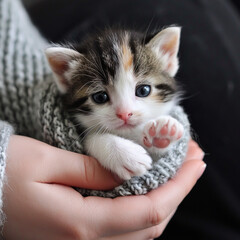 little kitten in hands