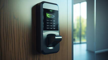 wall-mounted fingerprint or biometric authentication machine in the office, cyber security biometric verification concept, modern technology