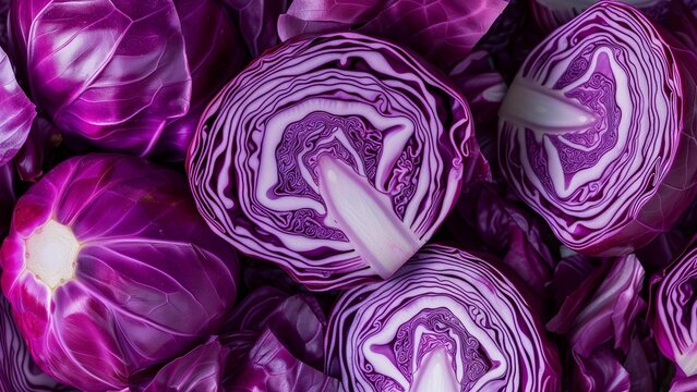 purple cabbage close-up, wallpaper, texture, pattern or background
