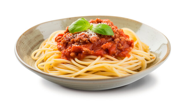 Ein Teller spaghetti, Nudeln, Pasta, essen, Bolognese, , sauce, tomate, isoliert, freigestellt